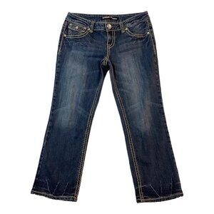 ZCO Premium Denim Jeans Rhinestones Size 9 Thick Stitch Low Rise Capri